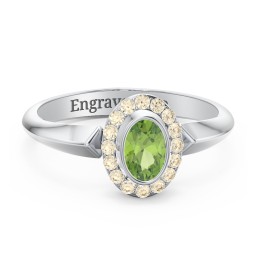 "Royal" Bezel Set Oval Cluster Ring in 925 Sterling Silver with Peridot and Fancy Yellow Premium Zirconia