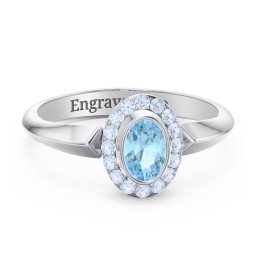 "Royal" Bezel Set Oval Cluster Ring in 925 Sterling Silver with Blue Topaz and Fancy Blue Premium Zirconia