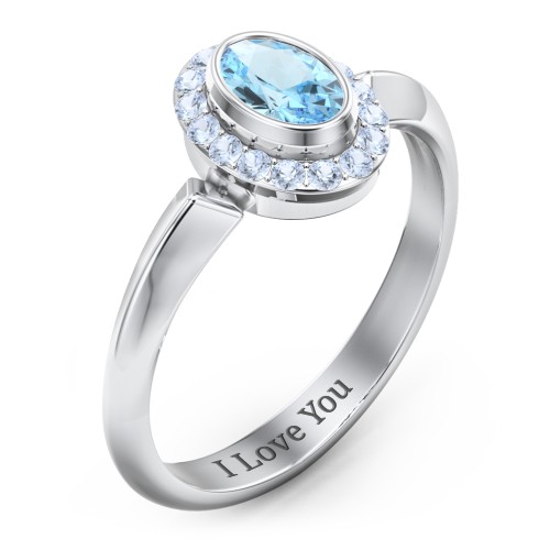 "Royal" Bezel Set Oval Cluster Ring – Sterling Silver with Blue Topaz and Fancy Blue Premium Zirconia