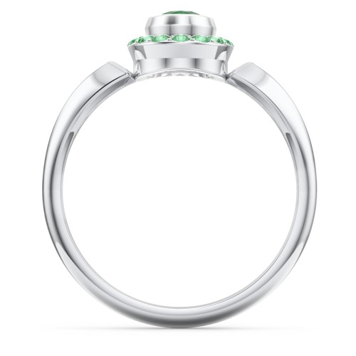 "Royal" Bezel Set Oval Cluster Ring – Sterling Silver with Emerald and Green Premium Zirconia