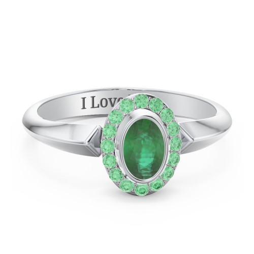 "Royal" Bezel Set Oval Cluster Ring – Sterling Silver with Emerald and Green Premium Zirconia