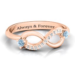 Double Stone Infinity Accent Ring in 10K Solid Rose Gold with Aquamarine and White Premium Zirconia
