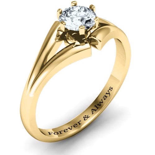 Solitaire Split Shank Ring – 10K Yellow Gold with Cubic Zirconia