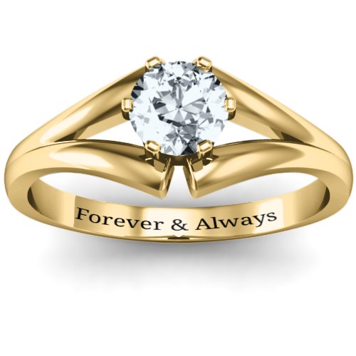 Solitaire Split Shank Ring – 10K Yellow Gold with Cubic Zirconia