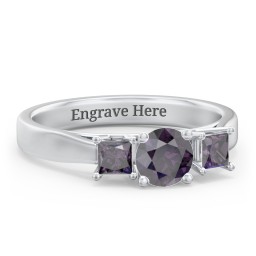 Three Stone Eternity with Princess Accents Ring in 925 Sterling Silver