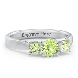 Three Stone Eternity with Princess Accents Ring in 925 Sterling Silver