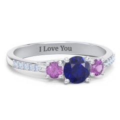 Three Stone Eternity Ring with Twin Accent Rows