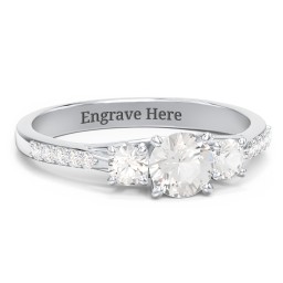 Three Stone Eternity Ring with Twin Accent Rows