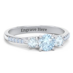 Three Stone Eternity Ring with Twin Accent Rows in 925 Sterling Silver