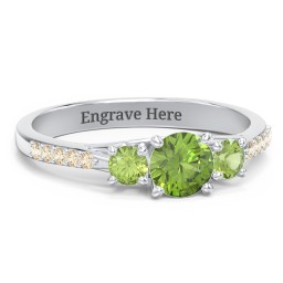 Three Stone Eternity Ring with Twin Accent Rows in 925 Sterling Silver