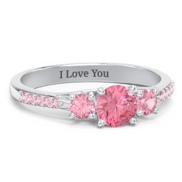 Three Stone Eternity Ring with Twin Accent Rows in 925 Sterling Silver