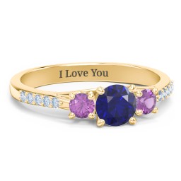 Three Stone Eternity Ring with Twin Accent Rows