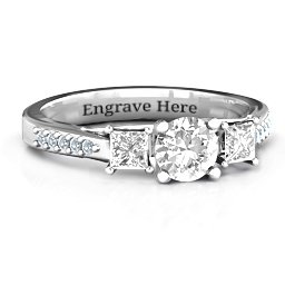 Three Stone Eternity Ring with Twin Accent Rows