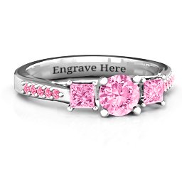 Three Stone Eternity Ring with Twin Accent Rows