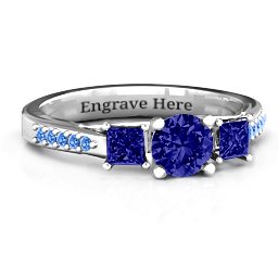Three Stone Eternity Ring with Twin Accent Rows in 925 Sterling Silver