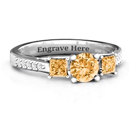 Three Stone Eternity Ring with Twin Accent Rows in 925 Sterling Silver
