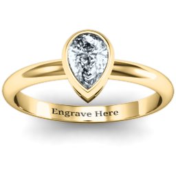 Pear with Raised Bezel Set Ring in 10K Solid Yellow Gold with Cubic Zirconia