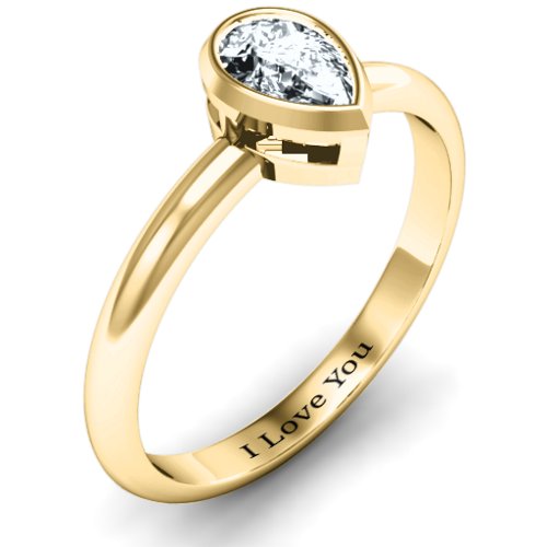 Pear with Raised Bezel Set Ring – 10K Yellow Gold with Cubic Zirconia