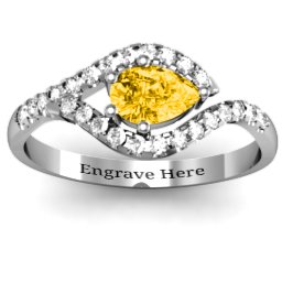 Golden Eye Pear Ring with Accent Infusion in 10K Solid White Gold