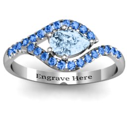 Golden Eye Pear Ring with Accent Infusion in 925 Sterling Silver with Aquamarine and Fancy Blue Premium Zirconia