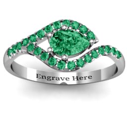 Golden Eye Pear Ring with Accent Infusion in 925 Sterling Silver with Emerald and Green Premium Zirconia