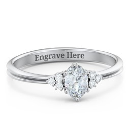 Solitaire Oval with Triple Accents Ring in 925 Sterling Silver