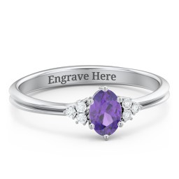 Solitaire Oval with Triple Accents Ring in 925 Sterling Silver