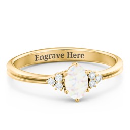 Solitaire Oval with Triple Accents Ring in 18K Gold Plated Silver with Opal and White Premium Zirconia