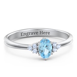 Solitaire Oval with Triple Accents Ring in 925 Sterling Silver with Blue Topaz, Fancy Blue Premium Zirconia, and Diamond