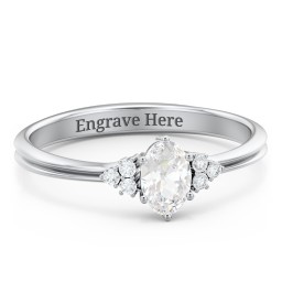 Solitaire Oval with Triple Accents Ring in 925 Sterling Silver with White Sapphire and White Premium Zirconia