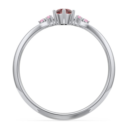 Solitaire Oval with Triple Accents Ring – Sterling Silver with Garnet and Red Premium Zirconia
