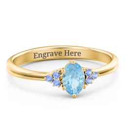 Solitaire Oval with Triple Accents Ring in 10K Solid Yellow Gold with Blue Topaz, Fancy Blue Premium Zirconia, and Cubic Zirconia