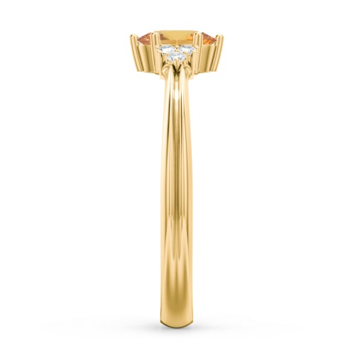 Solitaire Oval with Triple Accents Ring – 10K Yellow Gold with Citrine and White Premium Zirconia