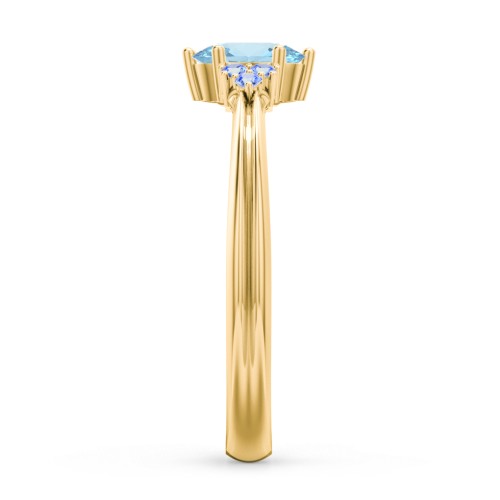 Solitaire Oval with Triple Accents Ring – 10K Yellow Gold with Blue Topaz and Fancy Blue Premium Zirconia