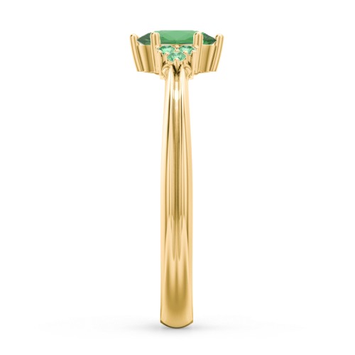 Solitaire Oval with Triple Accents Ring – 10K Yellow Gold with Emerald and Green Premium Zirconia