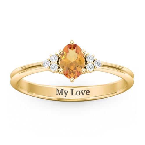 Solitaire Oval with Triple Accents Ring – 10K Yellow Gold with Citrine and White Premium Zirconia