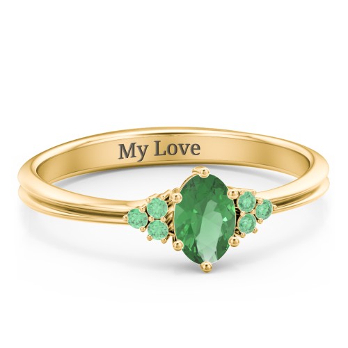 Solitaire Oval with Triple Accents Ring – 10K Yellow Gold with Emerald and Green Premium Zirconia