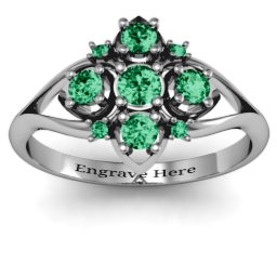 Round Stone "Beehive" Bloom Ring with Acccents in 925 Sterling Silver