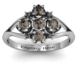 Round Stone "Beehive" Bloom Ring with Acccents in 925 Sterling Silver