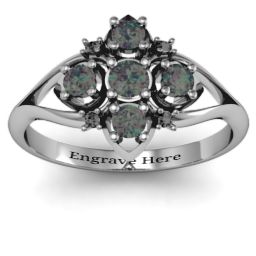 Round Stone "Beehive" Bloom Ring with Acccents in 925 Sterling Silver