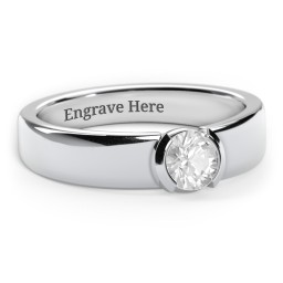 Half Bezel Set Round Stone Ring with Wide Band