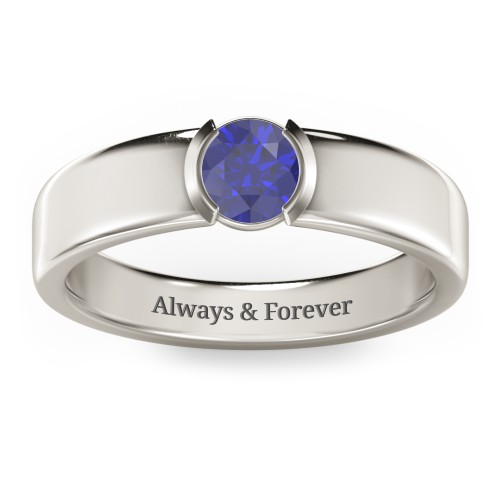 Half Bezel Set Round Stone Ring with Wide Band