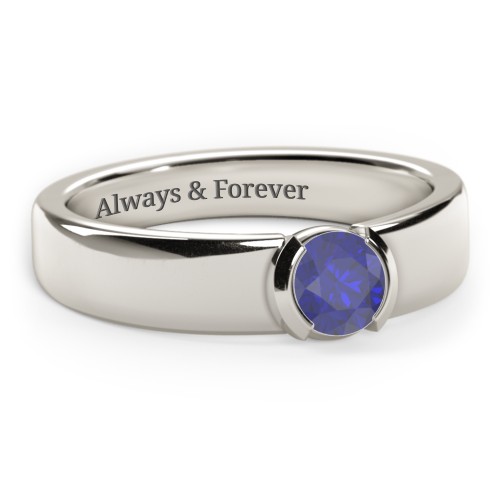 Half Bezel Set Round Stone Ring with Wide Band