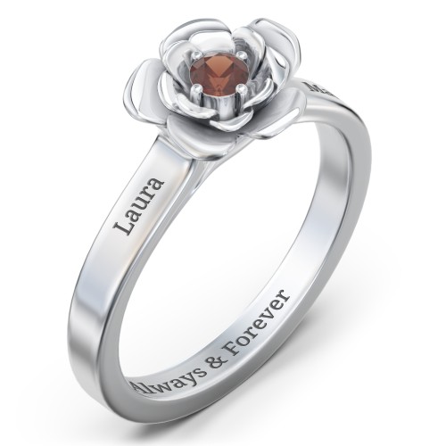 Flourish Rose Ring – Sterling Silver with Garnet
