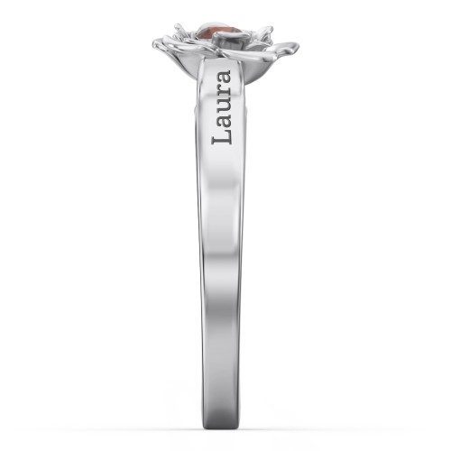 Flourish Rose Ring – Sterling Silver with Garnet