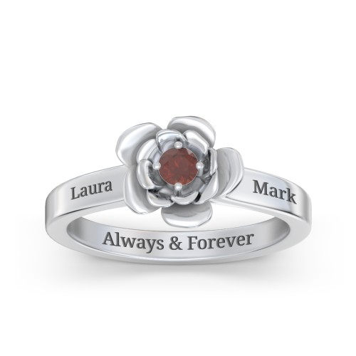 Flourish Rose Ring – Sterling Silver with Garnet