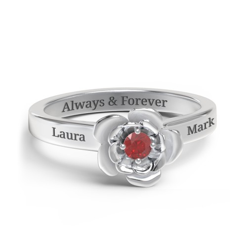 Flourish Rose Ring – Sterling Silver with Garnet