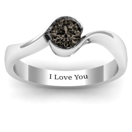 Fancy Solitaire Swirl Ring – Sterling Silver with Smokey Quartz