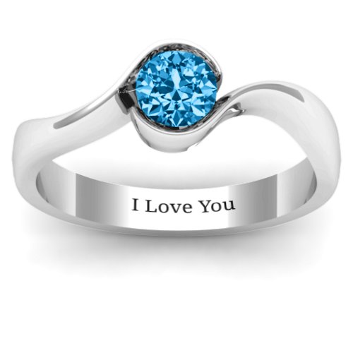 Fancy Solitaire Swirl Ring – Sterling Silver with Blue Topaz