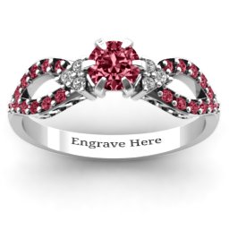 Fancy Split Shank Solitaire Accent Ring in 10K Solid White Gold
